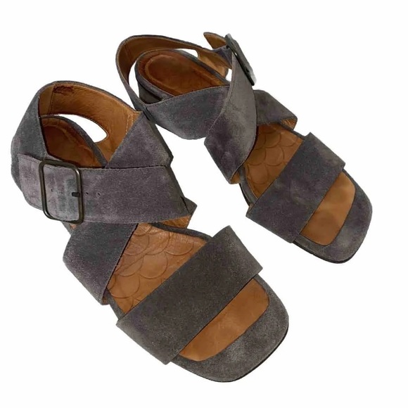 Chie Mihara Shoes - Chie Mihara 37.5 Grey Suede Chunky Heel Sandals